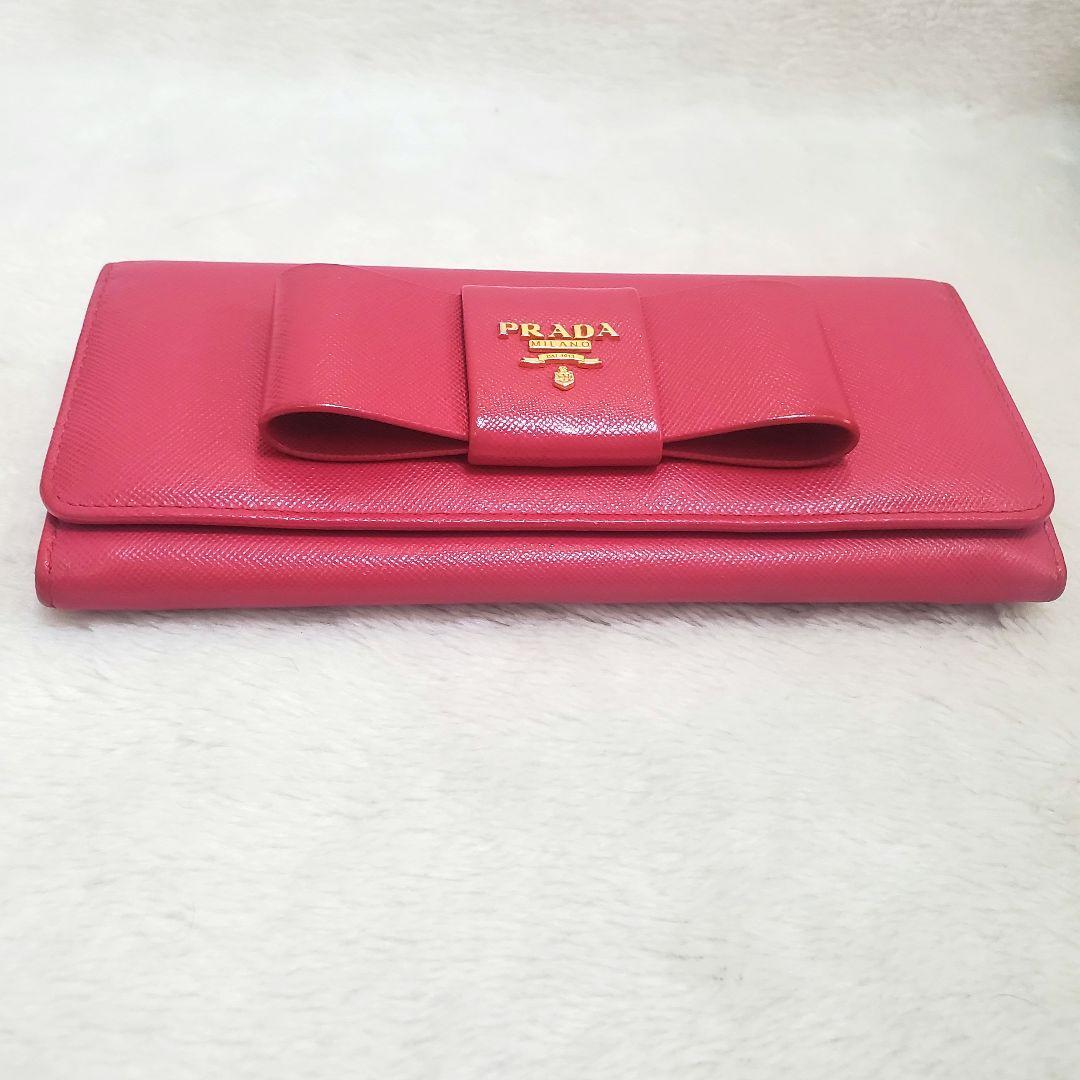 極美品 プラダ 長財布 サフィアーノ フィオッコ ブルー メタルロゴ リボン