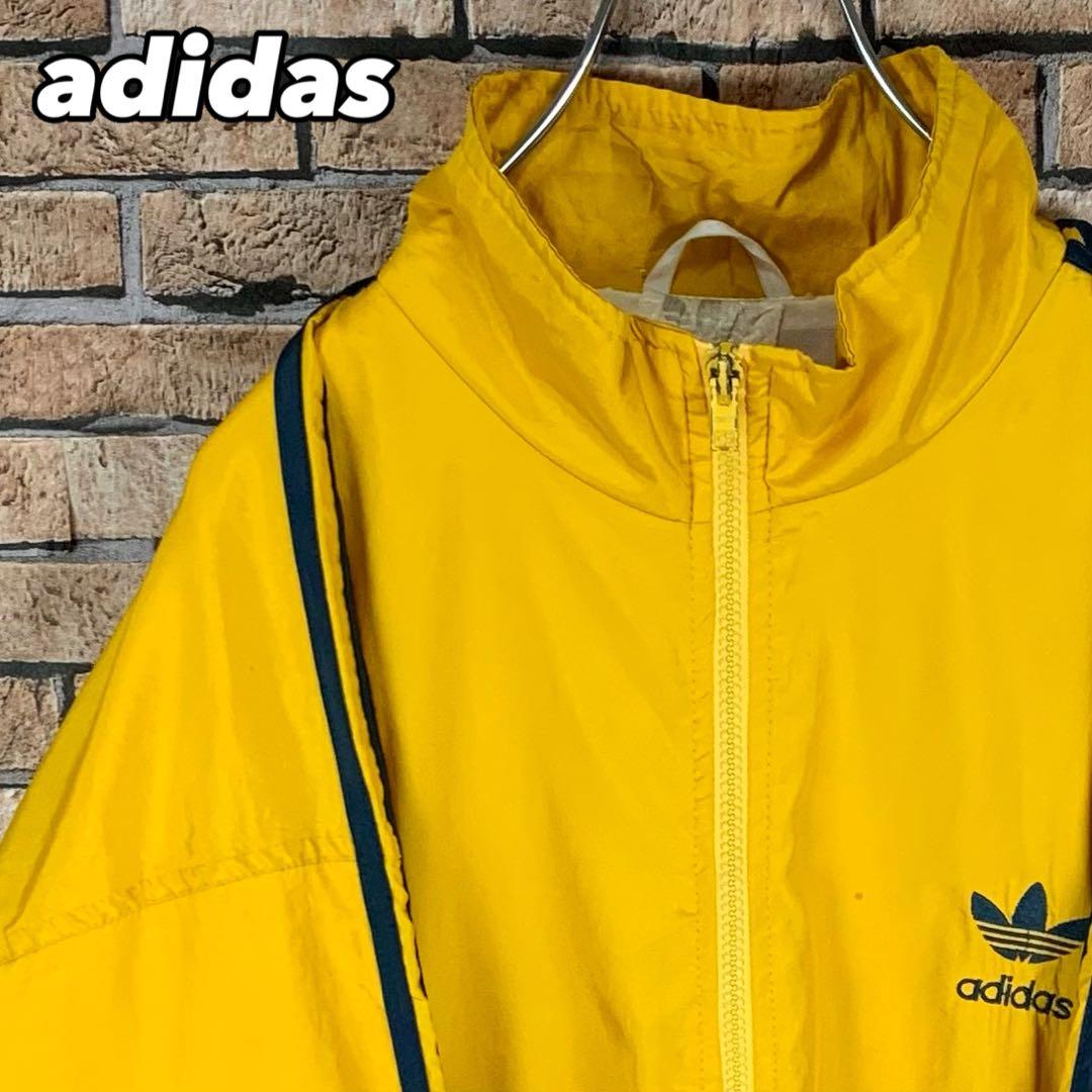 希少☆ L アディダス ナイロンジャケット 刺繍ロゴ 黄色 イエロー