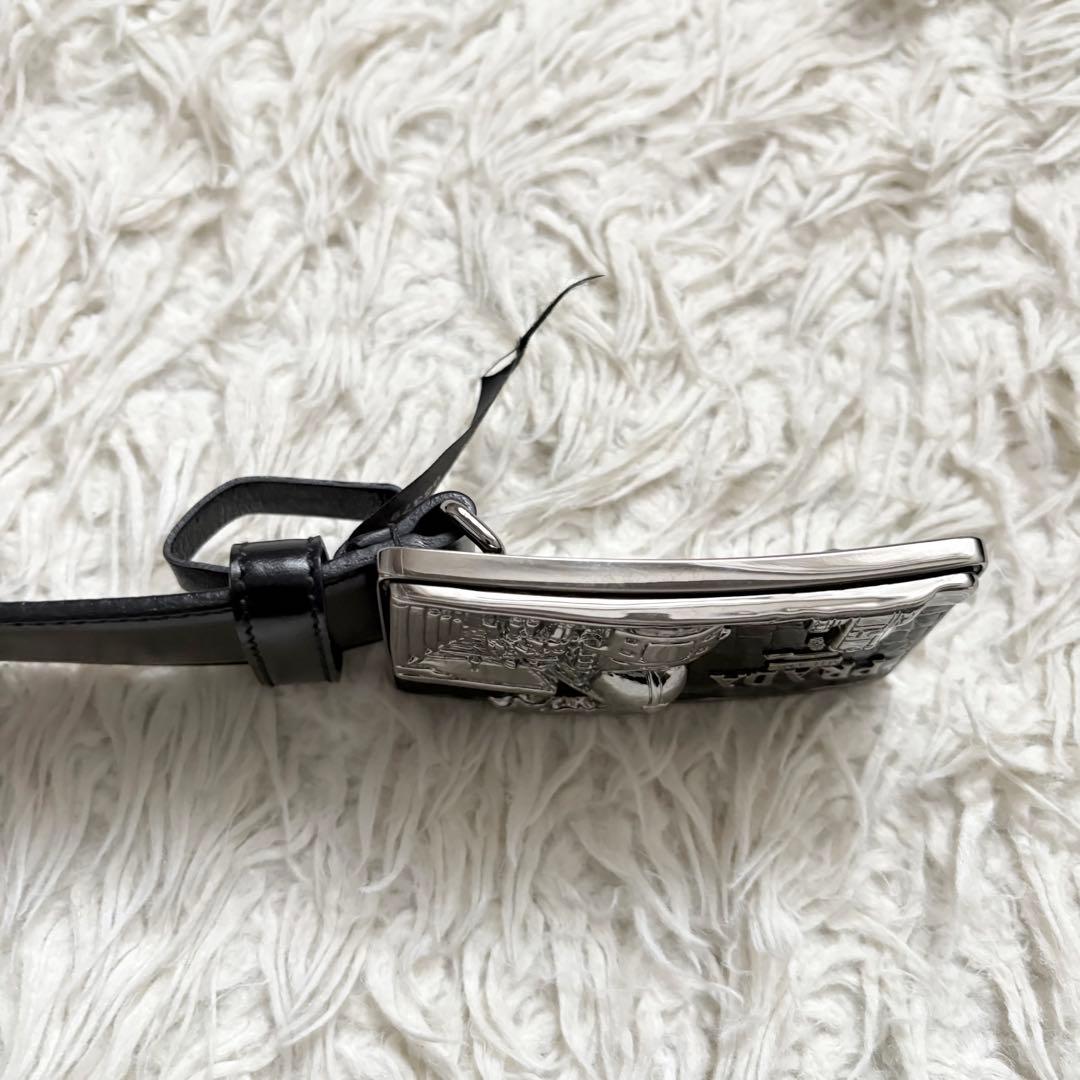 良品 PRADA プラダ レザーベルト 機関車プレート 05379 黒 銀 - メルカリ