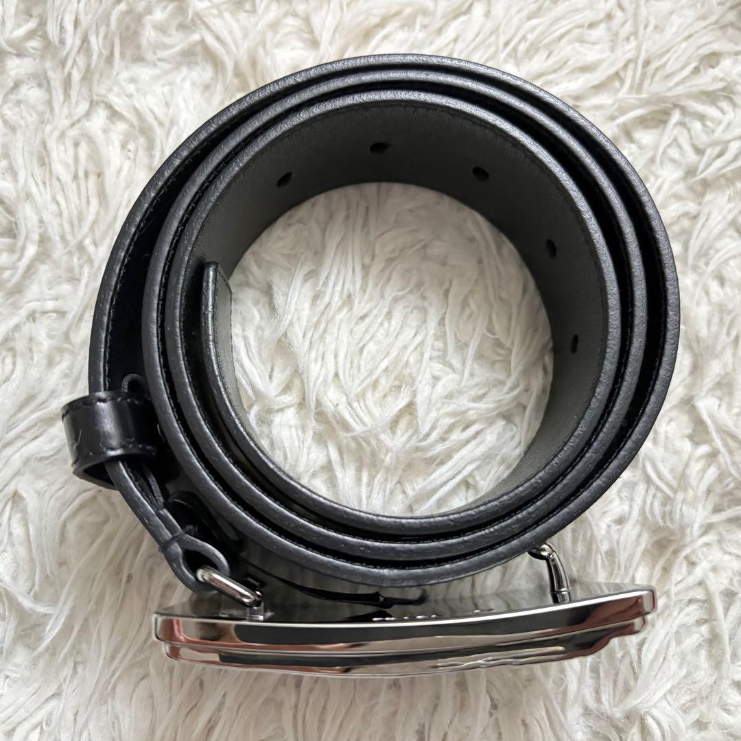 良品 PRADA プラダ レザーベルト 機関車プレート 05379 黒 銀 - メルカリ