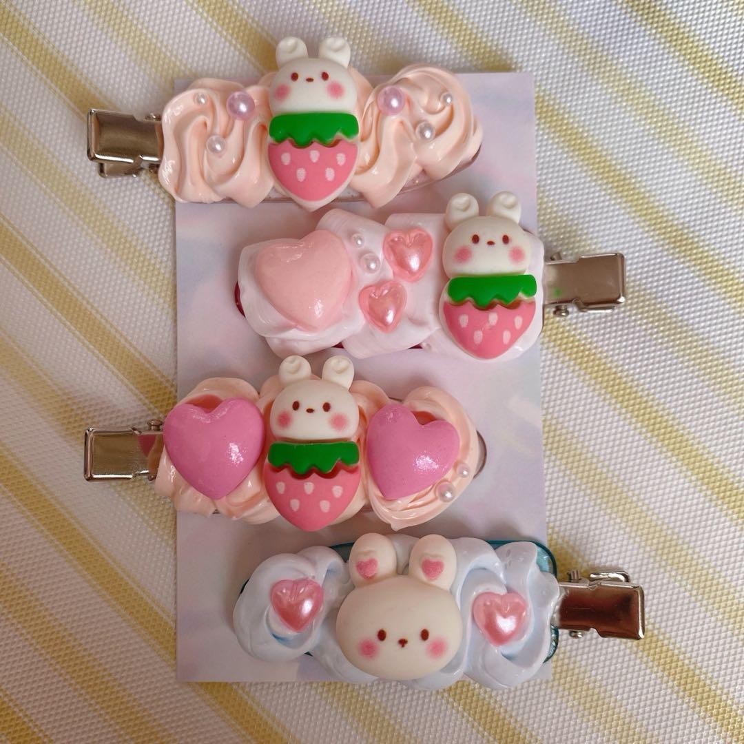 訳あり）ホイップデコ ヘアクリップ 前髪クリップ ハンドメイド うさぎ