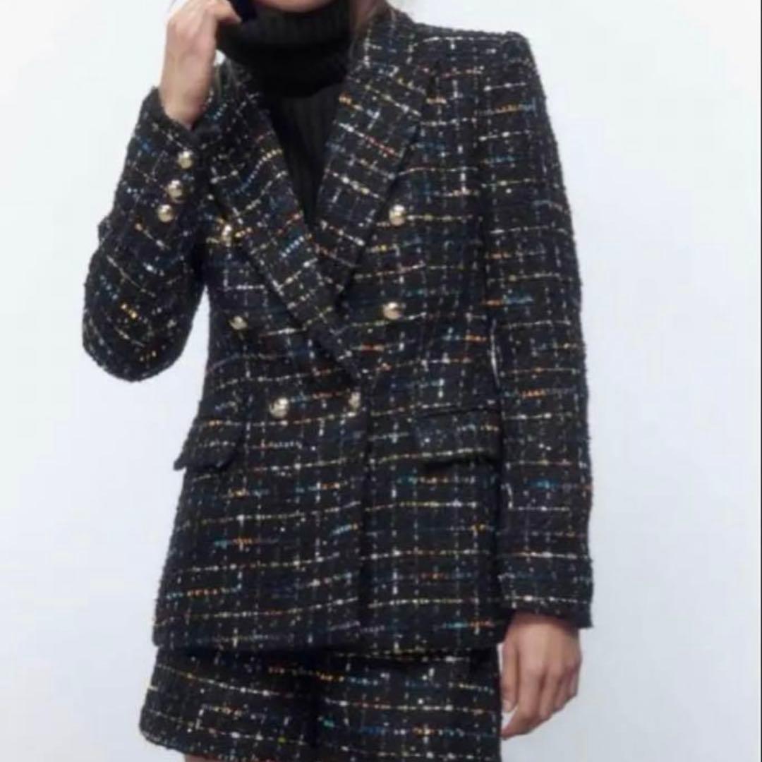 ZARA(ザラ) ツイードセットアップ ジャケット パンツ ブラック M