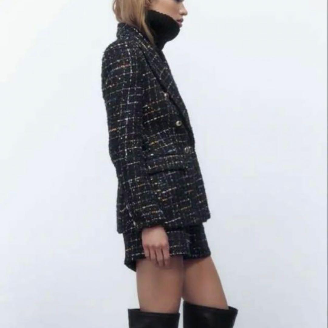 ZARA(ザラ) ツイードセットアップ ジャケット パンツ ブラック M