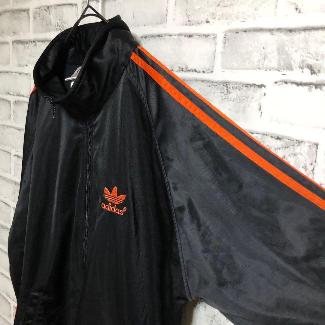 90s⭐️adidas トラックジャケット L 刺繍 vintage黒× オレンジ adidas