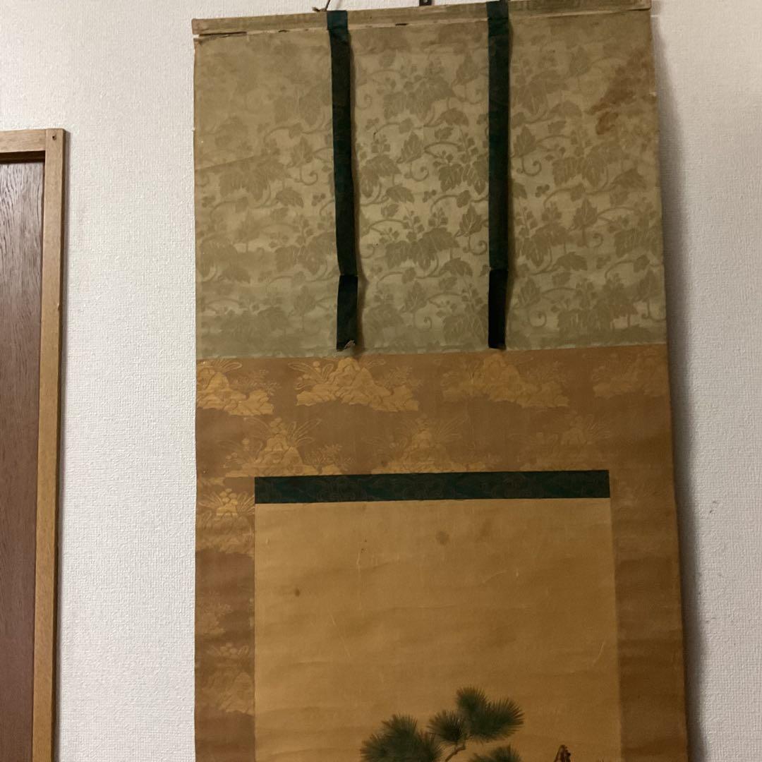 絹本彩色画 松鶴図 【 番の鶴に雛鶴図】 狩野派絵師 藤原の印 - メルカリ