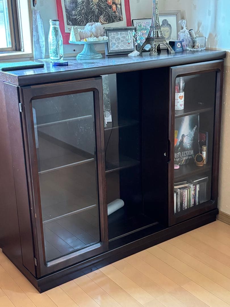 【再値下げしました】本棚／キャビネット　左右可動式　ガラス扉 DVDラック キャビネット ガラス扉キャビネット おしゃれ ぼん家具