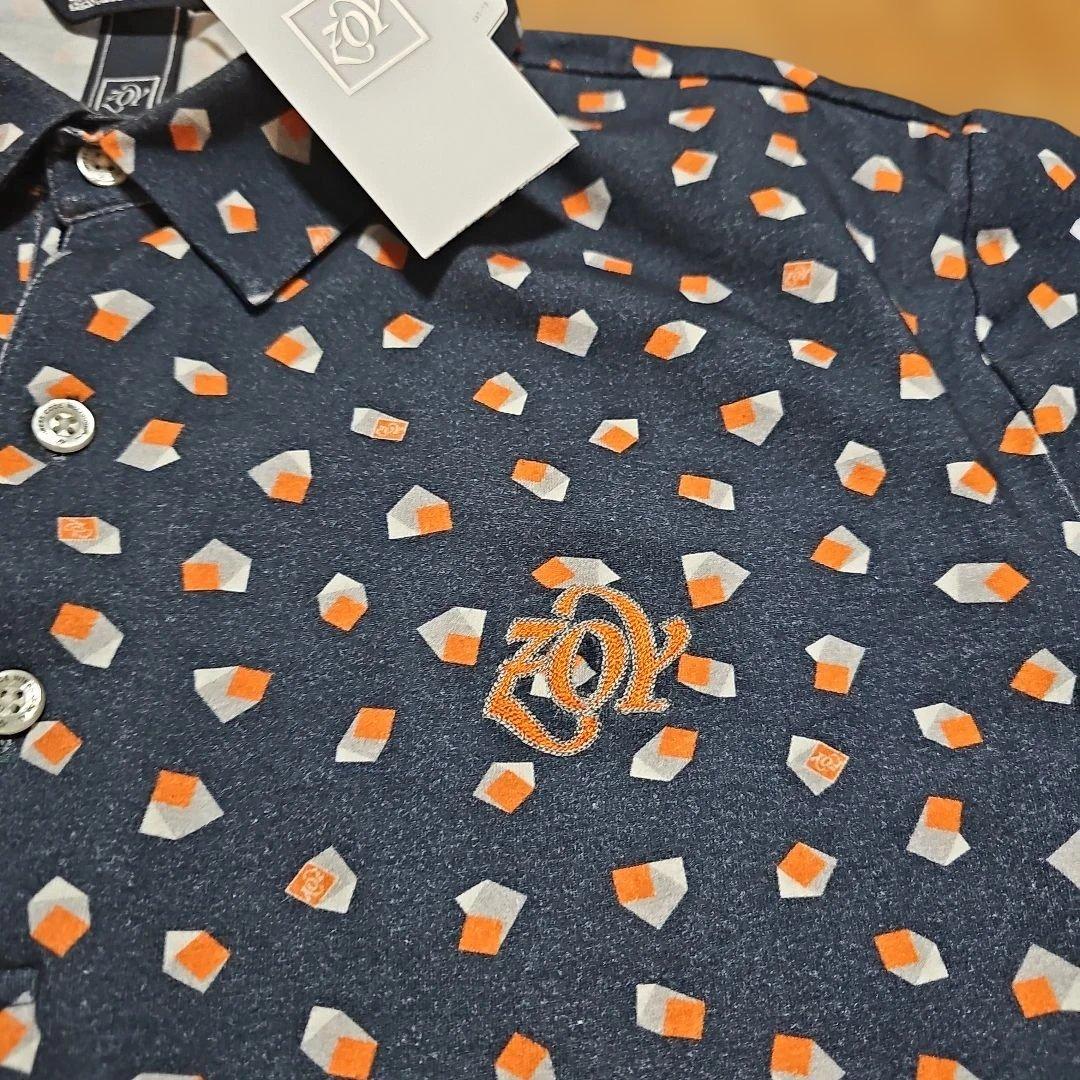 ZOY 最新 秋 冬 ネイビー パターン柄 長袖ポロシャツ ZOY 最新 秋 冬