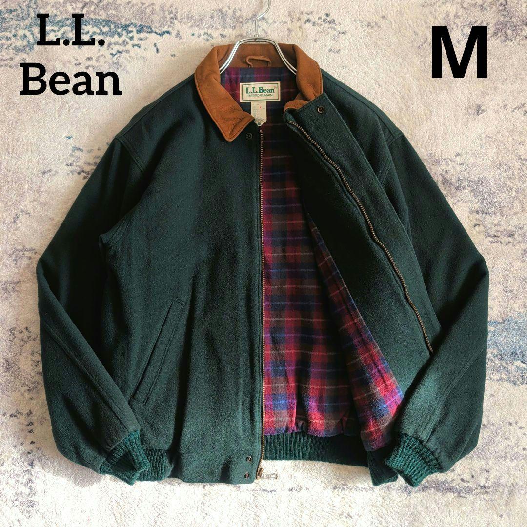 80s エルエルビーン ウールブルゾン レザー襟 ボンバージャケット USA