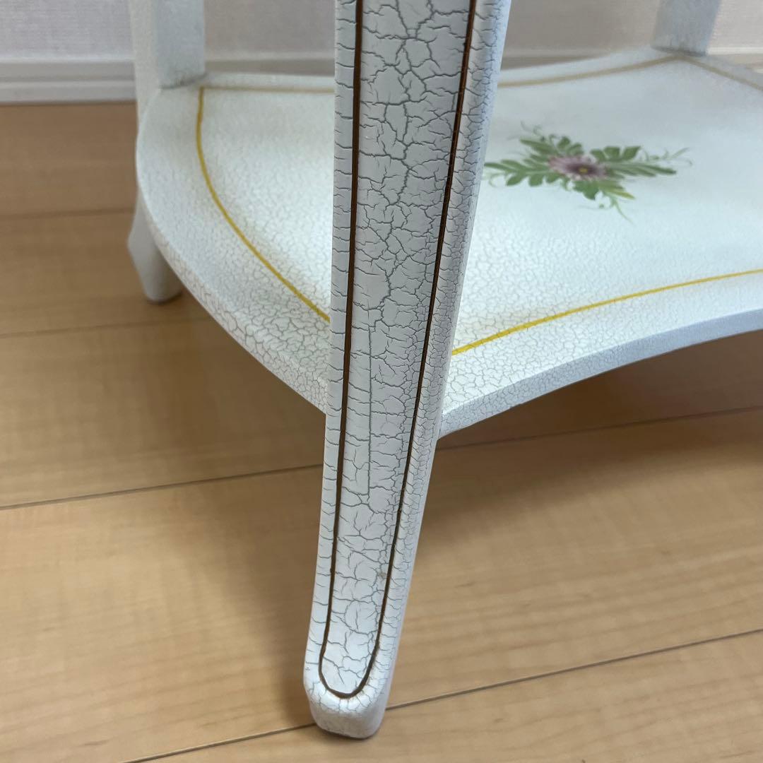 希少】アンティーク調 フラワーペイント 猫脚サイドテーブル 引き出し