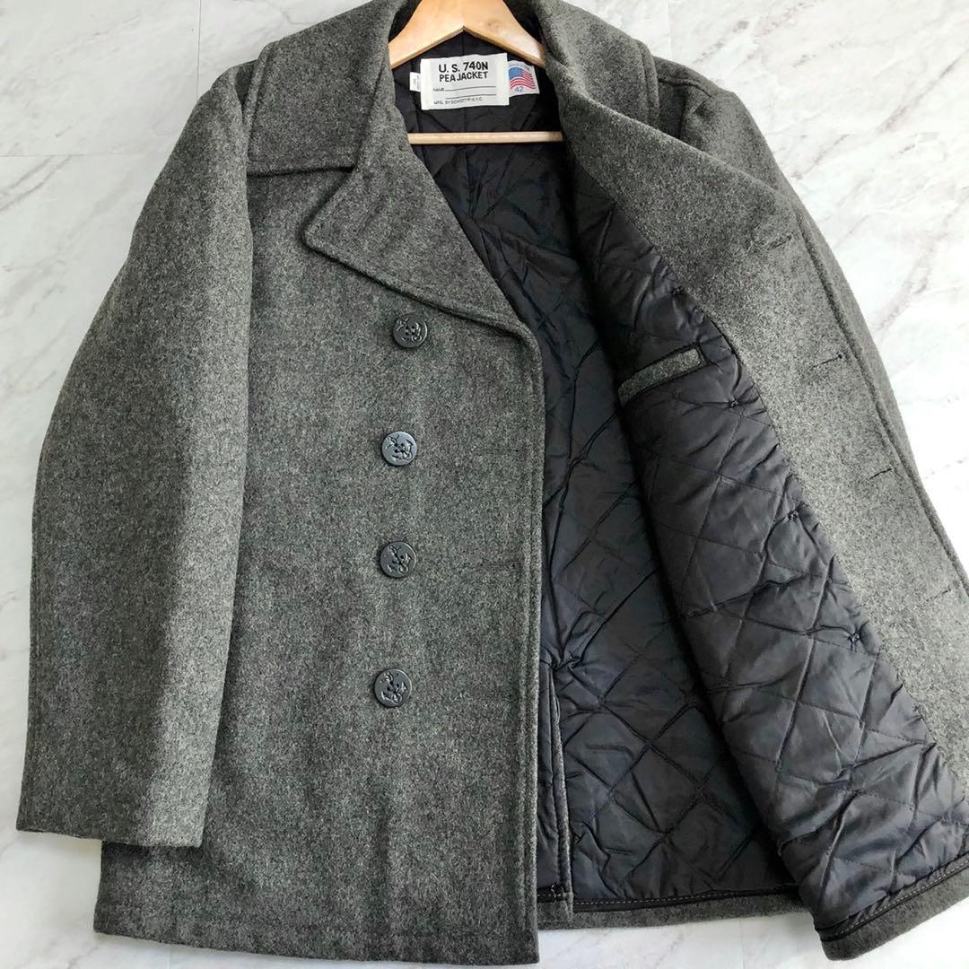 【極美品 42】Schott ピーコート 740N キルティング グレー USA 送料無料 新品 Schott U S 740N PEA JACKET ショット ピーコート