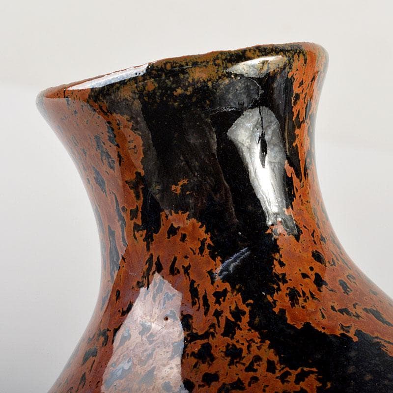 京焼清水焼清水保孝作鉄釉鉄彩花入共布共箱C6744