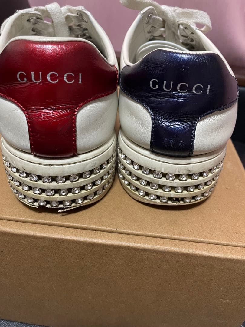 GUCCI グッチ ホワイト スニーカー 厚底 ビジュー キラキラ 35.5 白