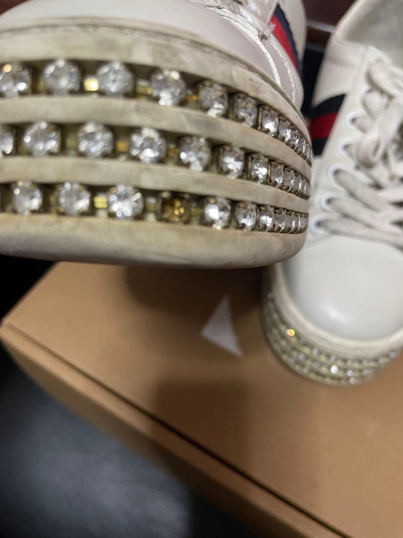 GUCCI グッチ ホワイト スニーカー 厚底 ビジュー キラキラ 35.5 白