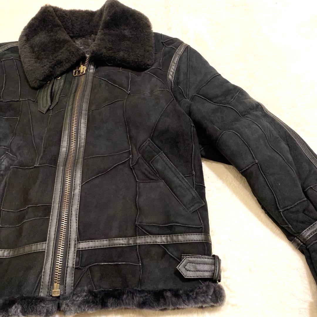 ムートンジャケット ブラック パッチワーク 羊革 B-3タイプ 韓国製