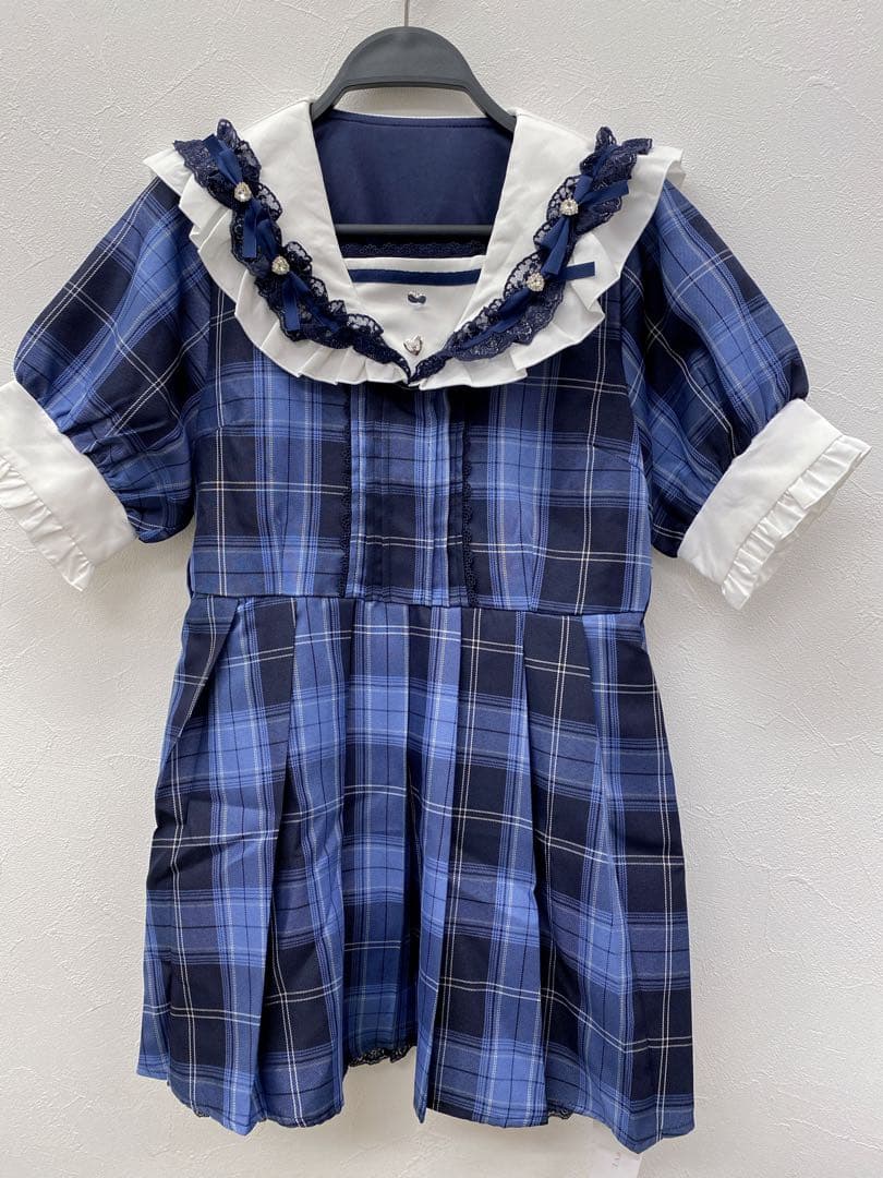 セーラービジューレースフリルワンピース L ミニ　ネイビーチェ　新品 セーラービジューレースフリルワンピース – レディースファッション