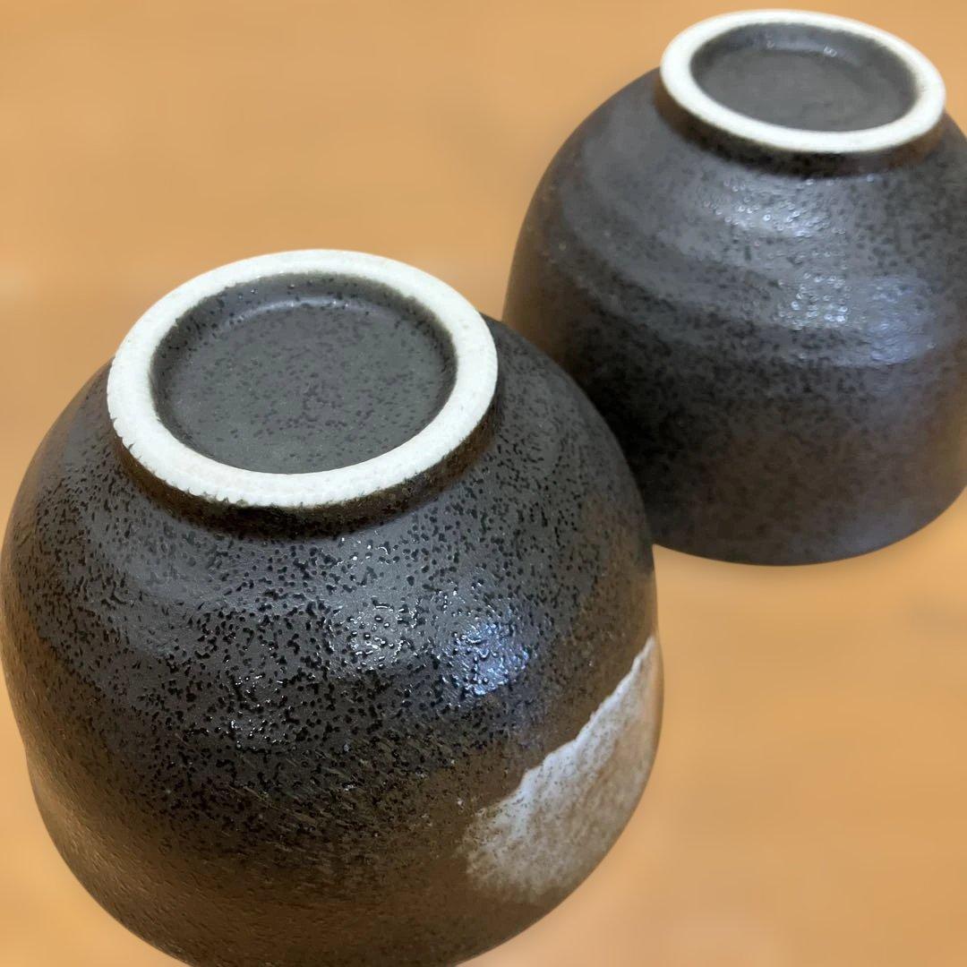 ⑭萩焼 蓋茶碗 一対 晴山 作 共箱 共布 茶道具 直径11cm