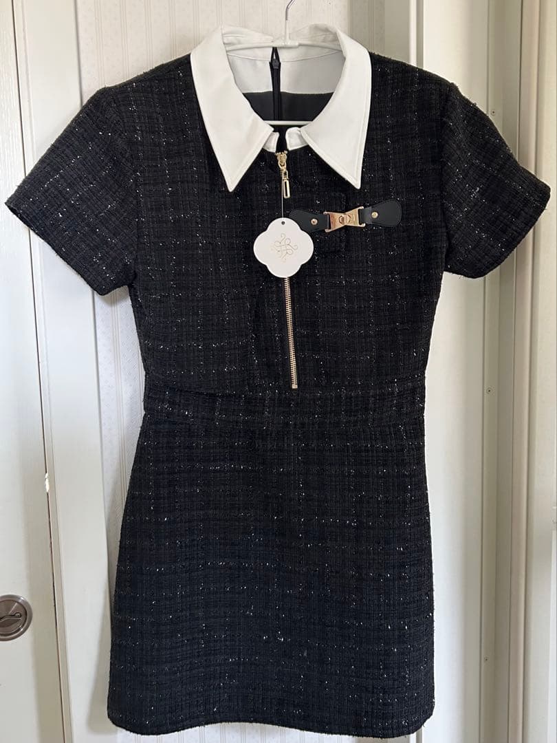 randy アシンメトリーツイードハーフスリーブドレス