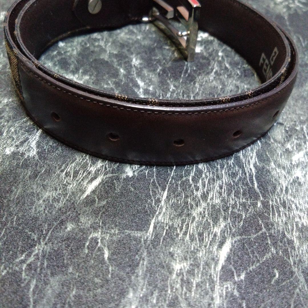 三連休限定価格 フェンディズッカ柄FFバックルキャンバスレザーベルト