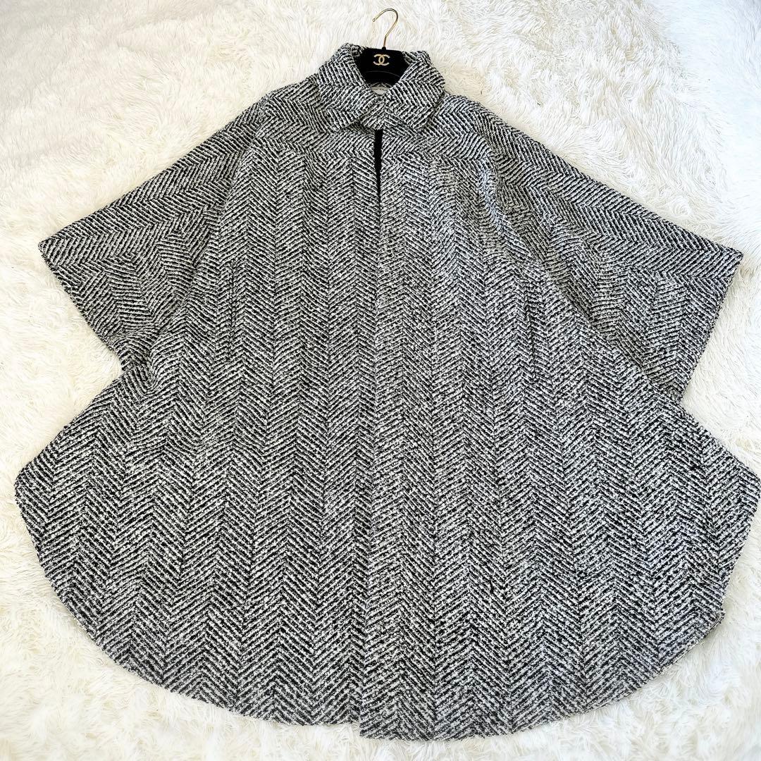 Mila Owen ミラ オーウェン ビッグカラーケープコート ツイードポンチョ