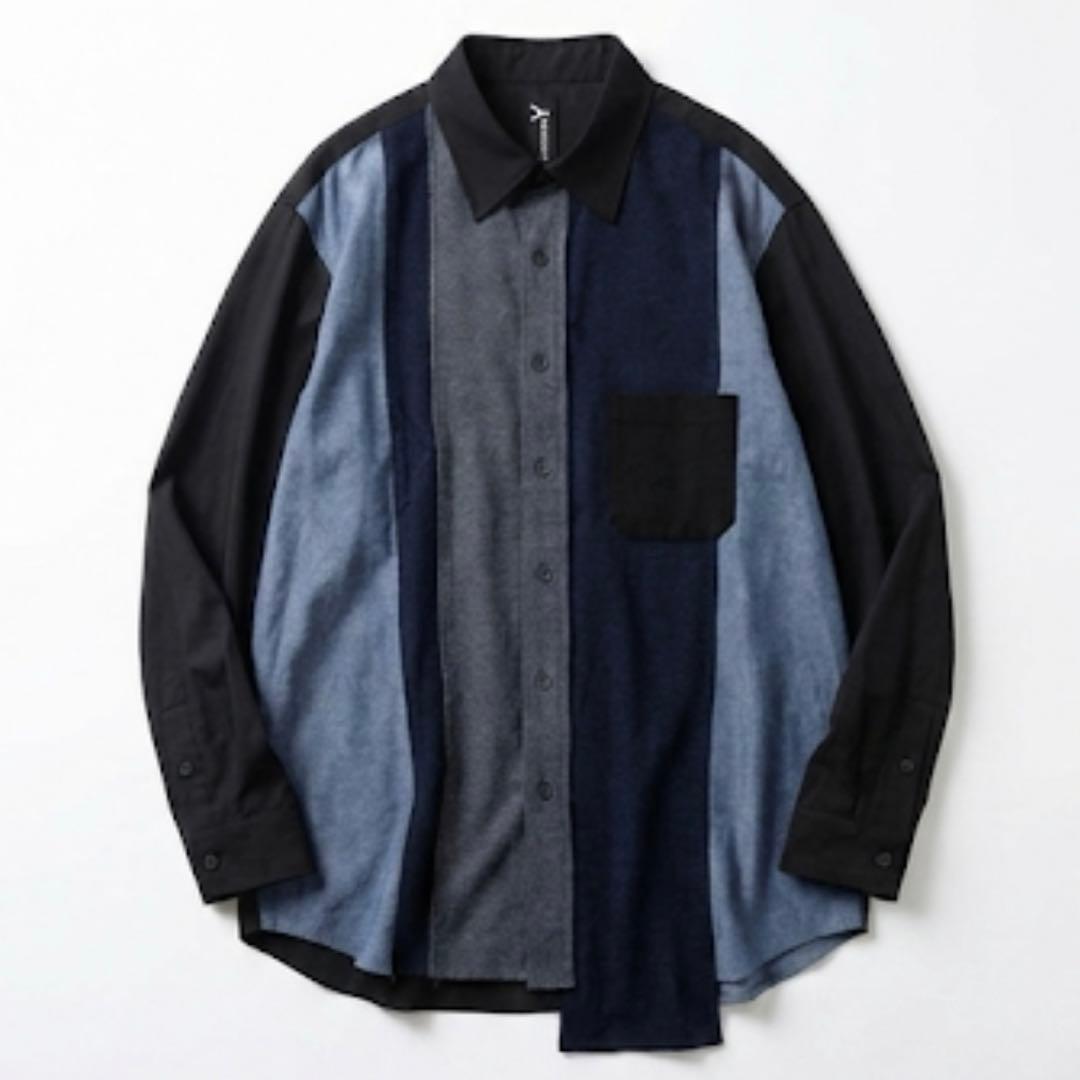 Ground Y】異素材コンビネーション アシンメトリーロングシャツ 3
