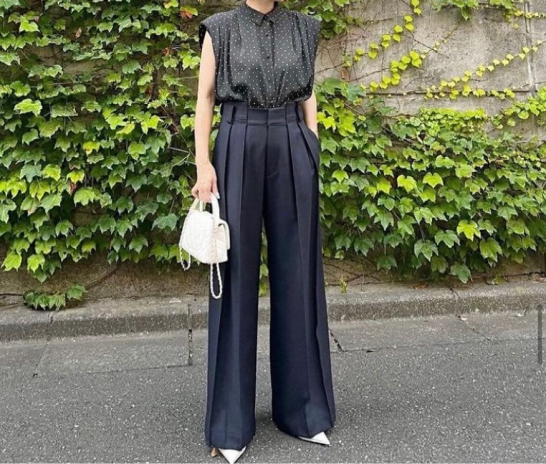 Cygne シーニュハイウエストタックワイドパンツ Lara ブラックサイズ0