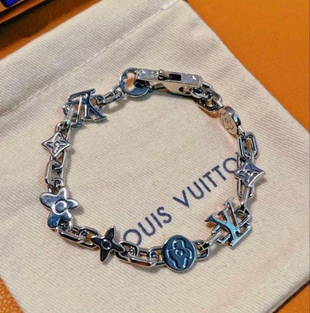 Louis Vuitton シルバーブレスレット □ルイヴィトン□ モノグラム チェーンブレスレット シルバー 【LOUIS