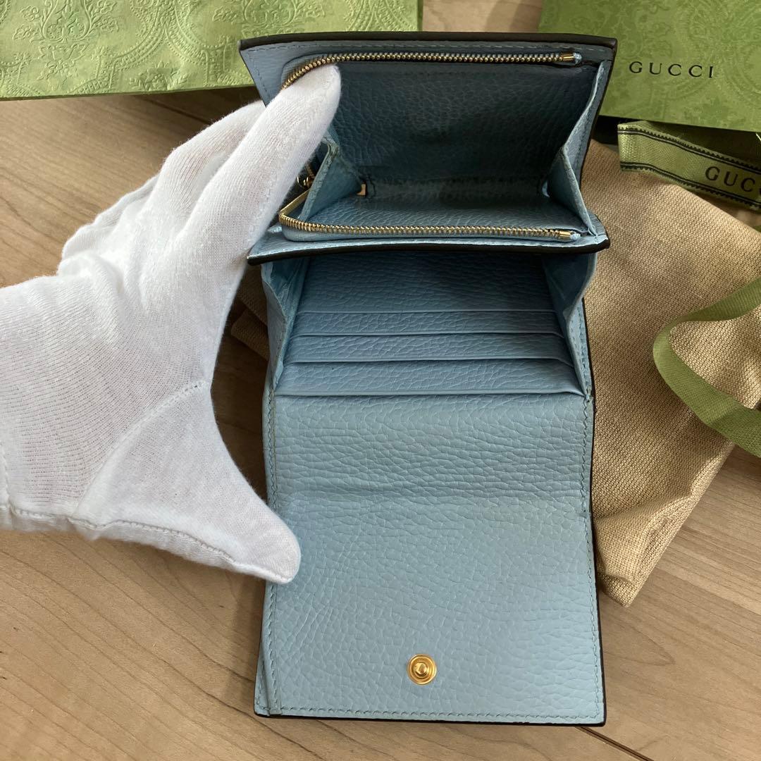 グッチ GUCCI GGマーモント 折財布 水色 ライトブルー GGスプリーム