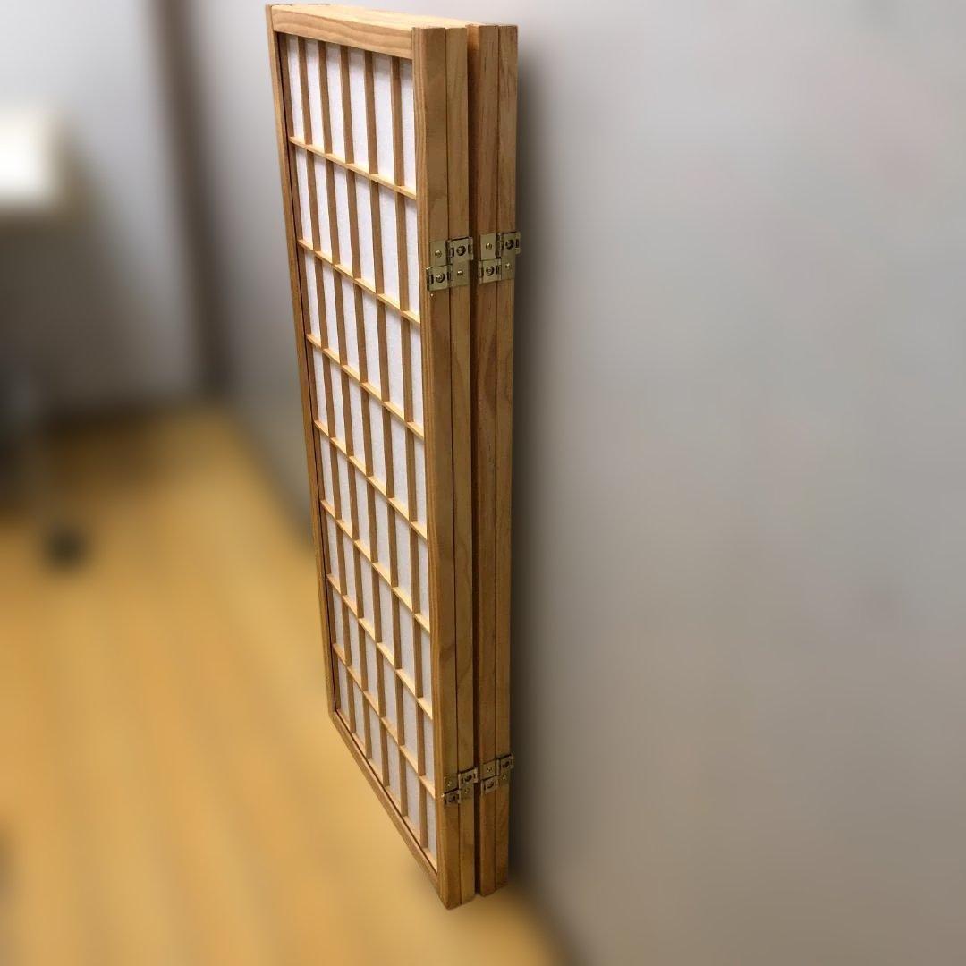 美品 木製 障子 衝立 4連 パーテーション 和風 折りたたみ 112930