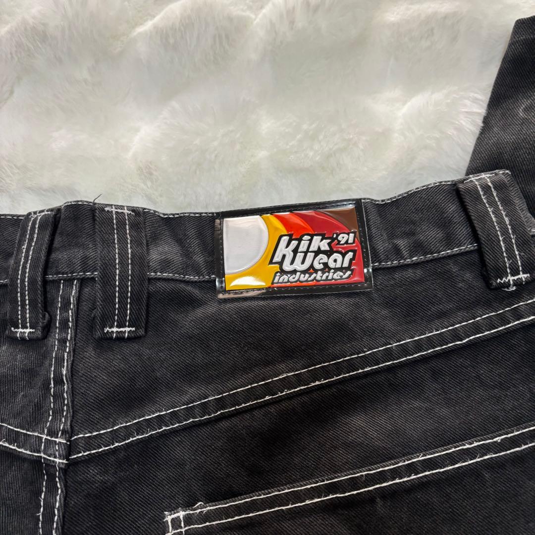 古着】Kikwear ブラックバギー デニム サイドライン - メルカリ