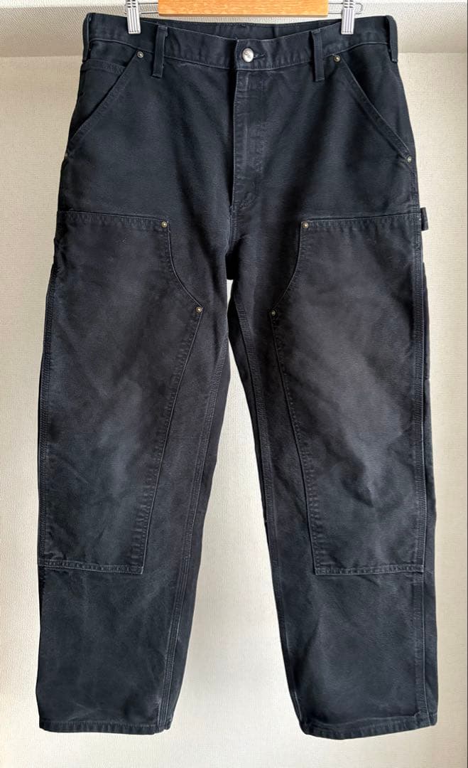 Carharttダブルニー ブラックB136 BLK W33L32 Carhartt（カーハート） B136 ダブルフロント ウォッシュド ダック