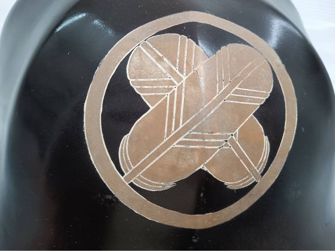 骨董 家紋入 陣笠 武士防具 漆塗 アンティーク インテリア 置物