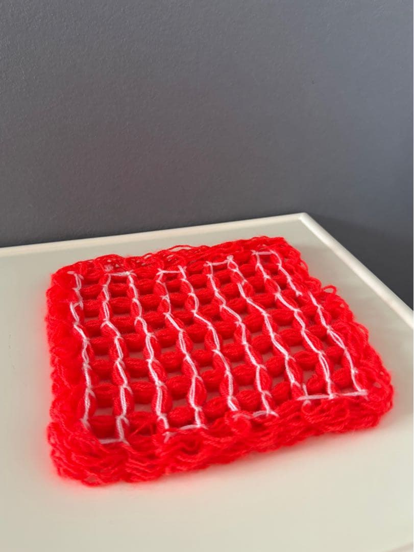 古着 ビンテージ 70s 鍵網 特殊網 グラニー ブランケット 敷物 希少 美