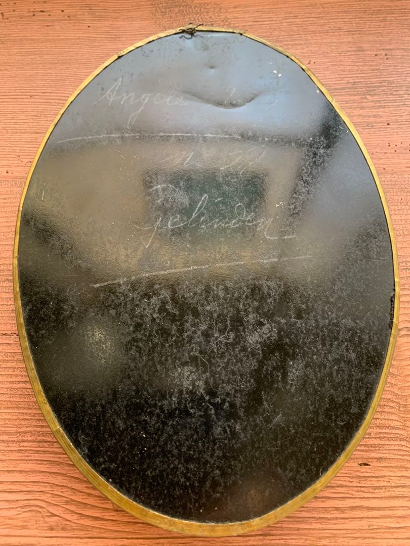 フランスアンティーク 19世紀ベルギーガラス額に美しくデコパージュ