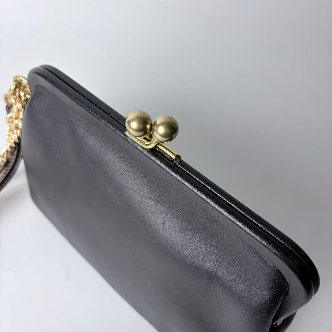 希少】COACHコーチ キスロック ポーチクラッチバックチェーン付きブラック