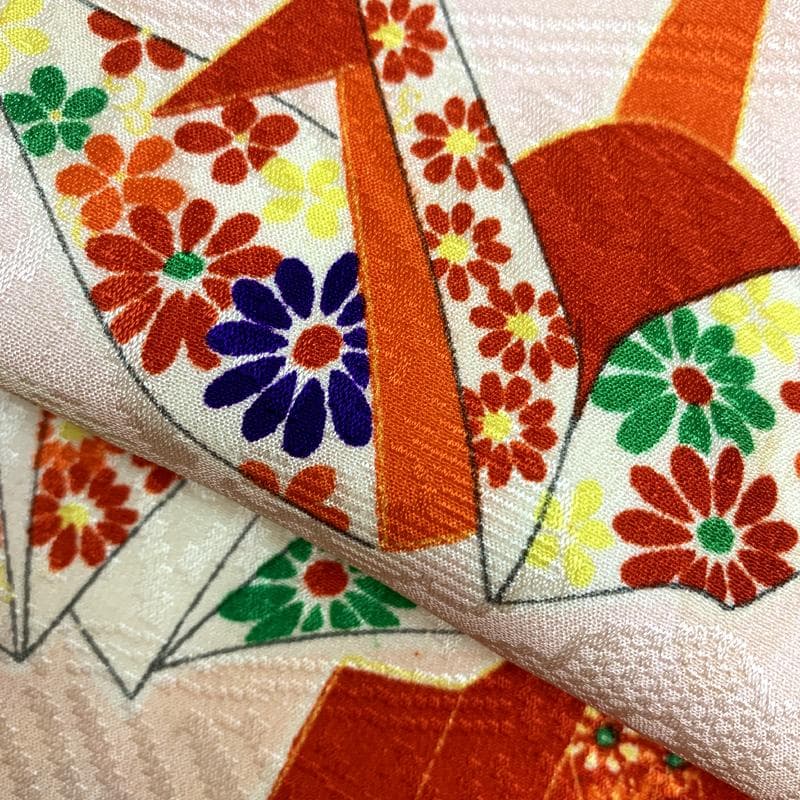 512ag66□七五三 三歳 アンティーク 女児 着物&被布 折鶴 菊文様□