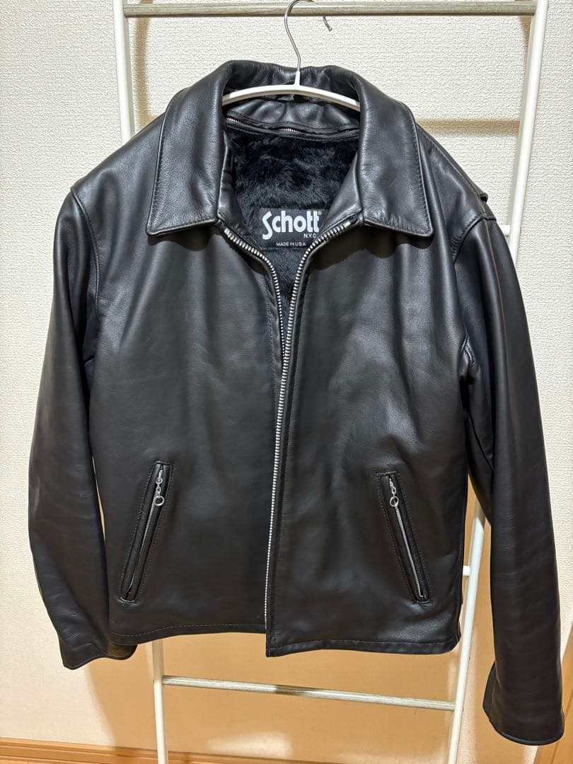 Schott ショット　652 ライダース　シングル　襟付き　ブラック　40 schott ショット 652 USA製 ライナー付き レザー シングル ライダース