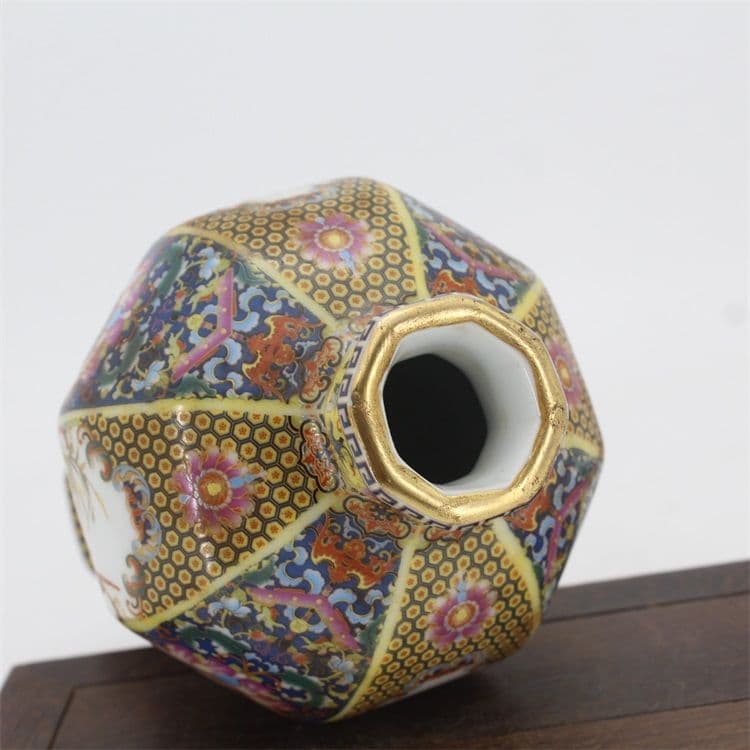 琺瑯彩花鳥八方梅瓶 景徳鎮 陶磁器 装飾品 現代工芸品 美術