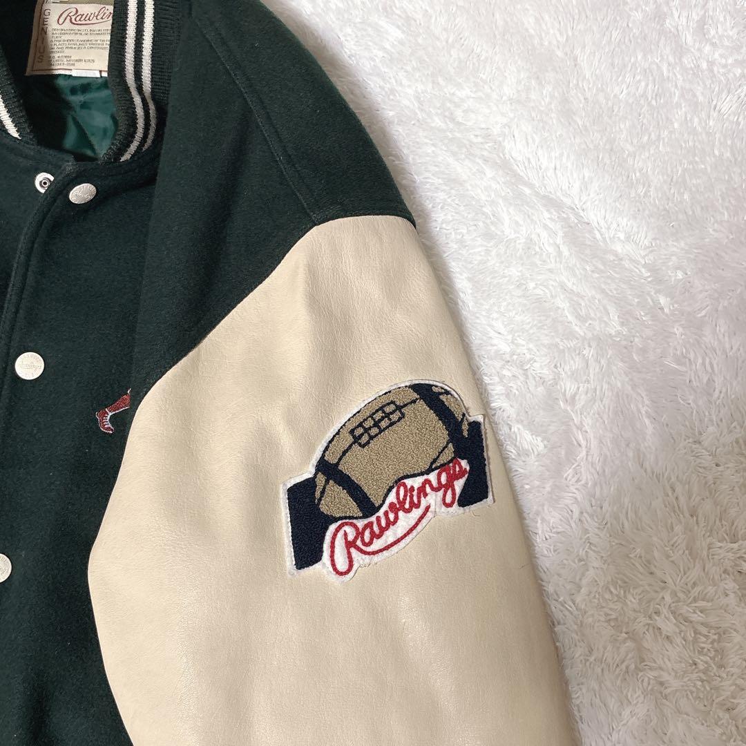 希少】Rawlings ローリングス スタジャン 刺繍ロゴ 袖レザー アメカジ
