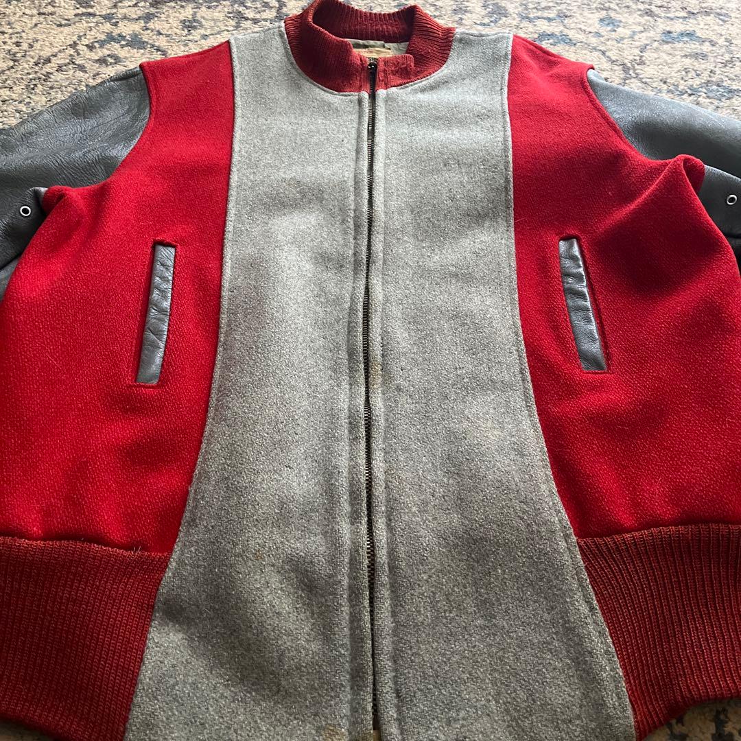 50s 60s スタジャン ジップ ウール レザー ヴィンテージ サテン - メルカリ