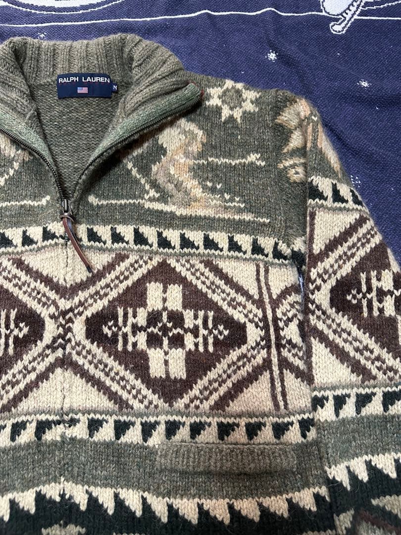 polo Ralph Lauren ジップアップカウチンニット スキー柄