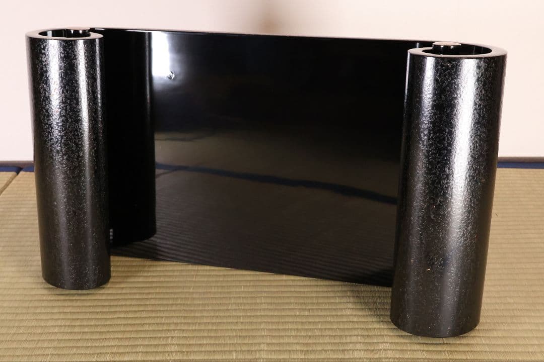 木製 漆塗 巻足 平卓 金蒔絵 丸菊 桐唐草 黒塗 漆芸 花台【MB106