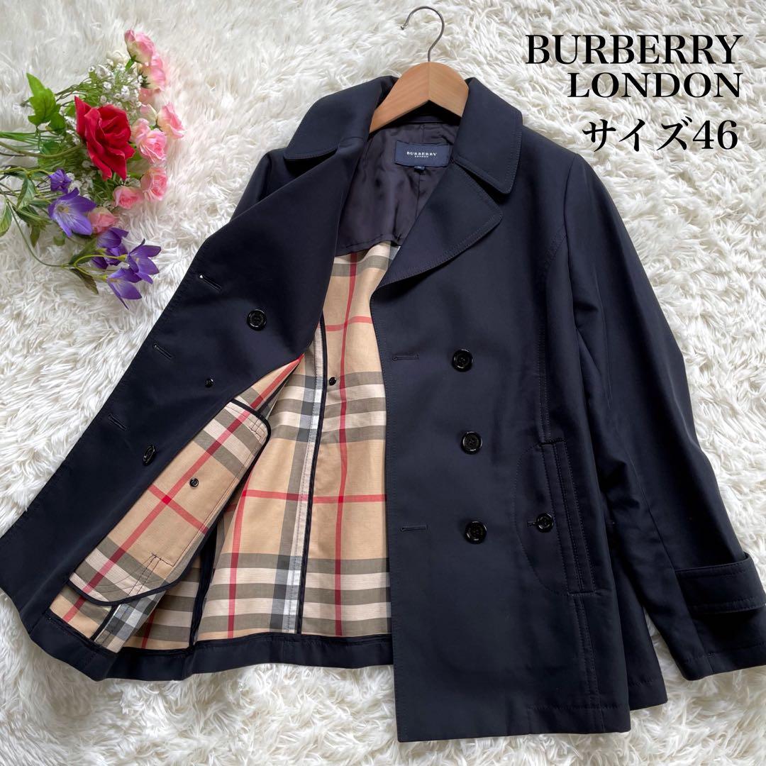大きいサイズBURBERRY LONDON ネイビーピーコートメガチェック46