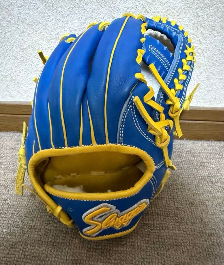 久保田スラッガー軟式グローブ内野手用ブルーイエロー湯もみ型付け済
