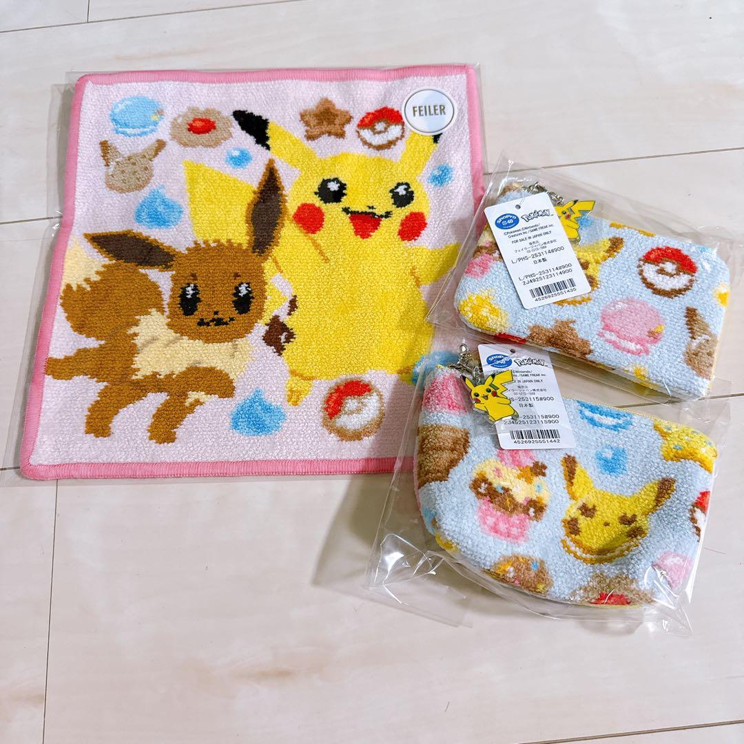 お*め様 FEILER ポケモン ハッピースウィーツ 舟型ポーチS ハンカチ L フェイラー×ポケモン第2弾、スイーツデザインのハンカチ、ポーチなど