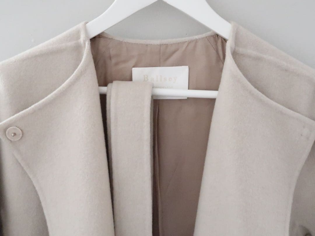 Ballsey プレミアムウールリバー ノーカラーコート ライトベージュ 34