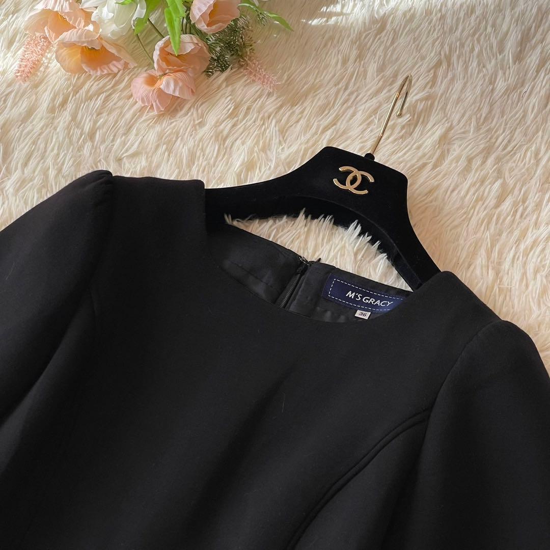 M'S GRACY 2020年 刺繍 ボンディング ワンピース ブラック 36