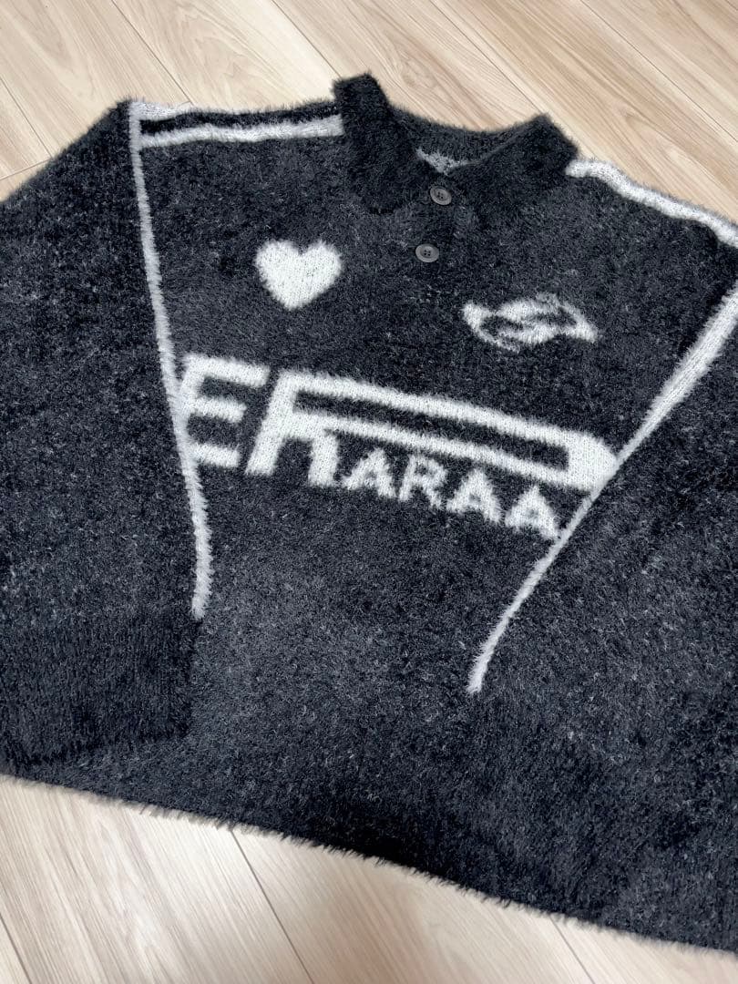 ERAR オーバーサイズショート丈ハートロゴゲームニットポロシャツ