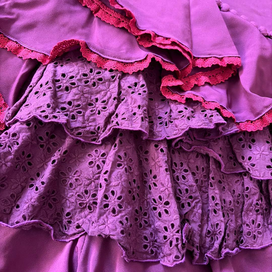 SONIA JOHNES ワイン×濃ピンクレース フラメンコ衣装