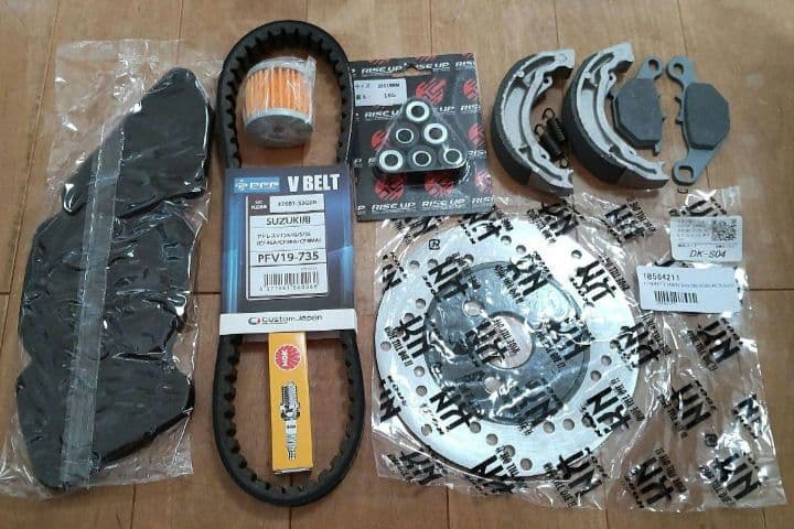 アドレスV125用ディスクローター、ブレーキパッド、Vベルト他全8点セット