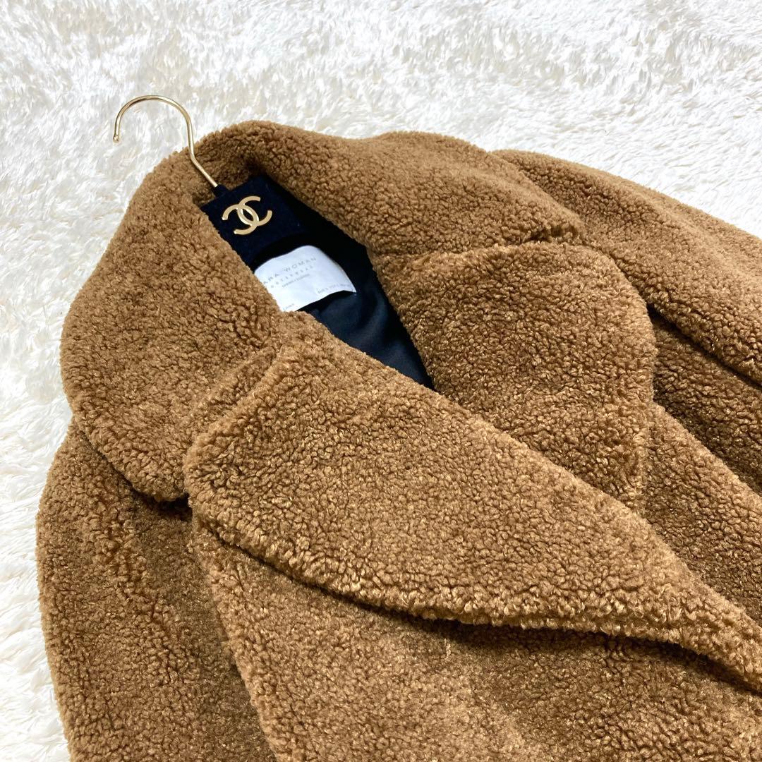 ZARA テディベアコート ボアコート ロング丈 女優襟 キャメル ブラウン
